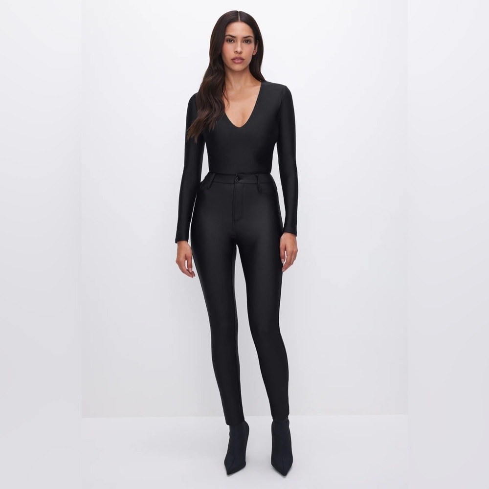 Good American Compression Shine Good Waist Leggings in Blue Rinse Color! Size 10